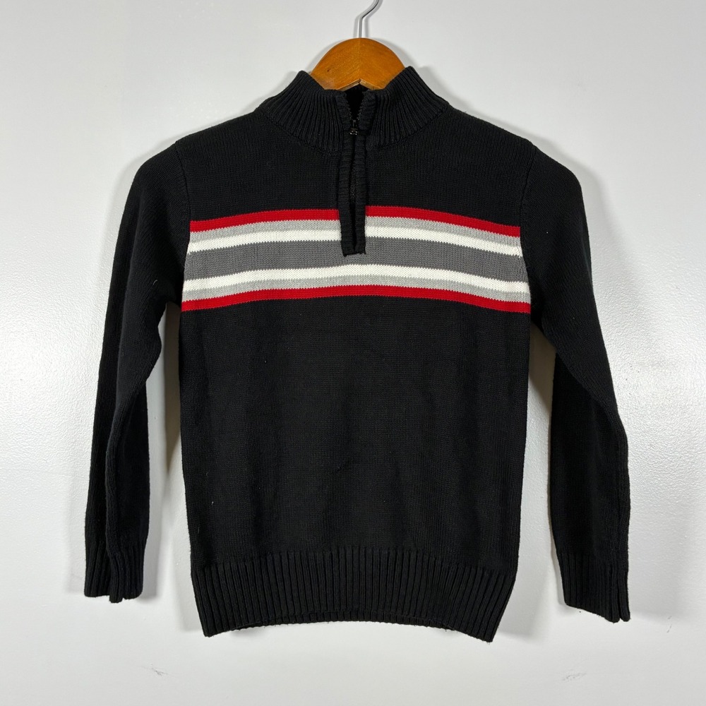 Toughskins Sweater Boys L Striped Quarter Zip Knit Pullover Preppy School